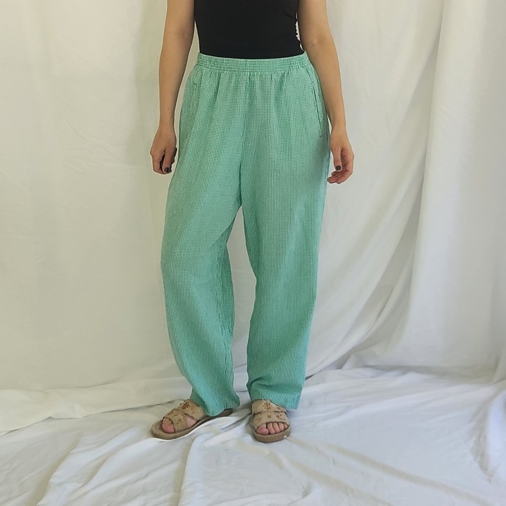 90s Green and White Plaid Pants